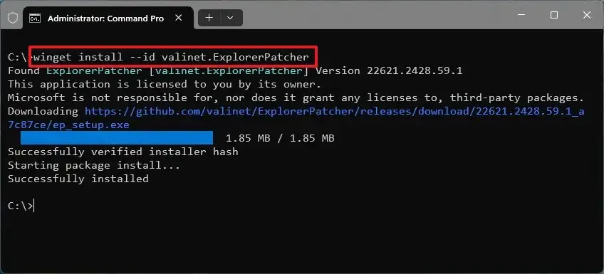 Winget instala ExplorerPatcher
