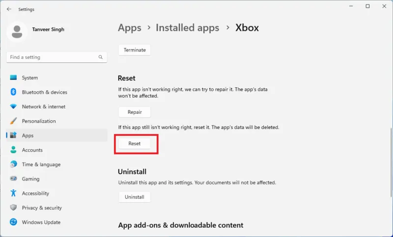 Xbox Pc Game Pass non funziona Correzioni Ripristino delle app installate