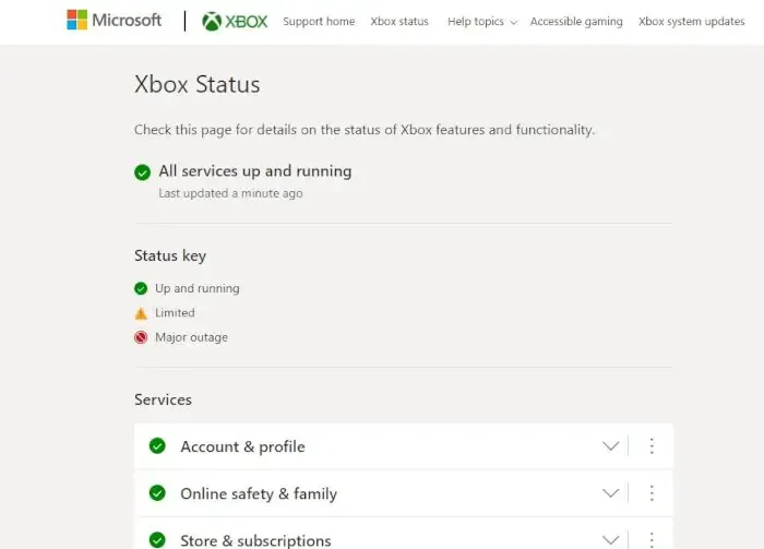Serviços de status do Xbox