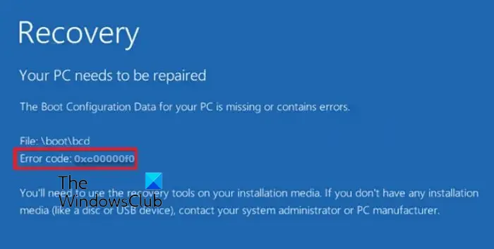 0xc00000f0 Instalação ou atualização do Windows 11