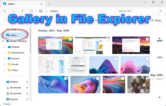 adicione ou remova uma pasta na Galeria no File Explorer