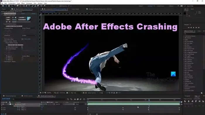 Awaria programu Adobe After Effects na komputerze z systemem Windows
