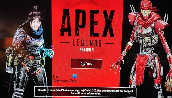 Code d'erreur Apex Legends 100 sur PC et Xbox