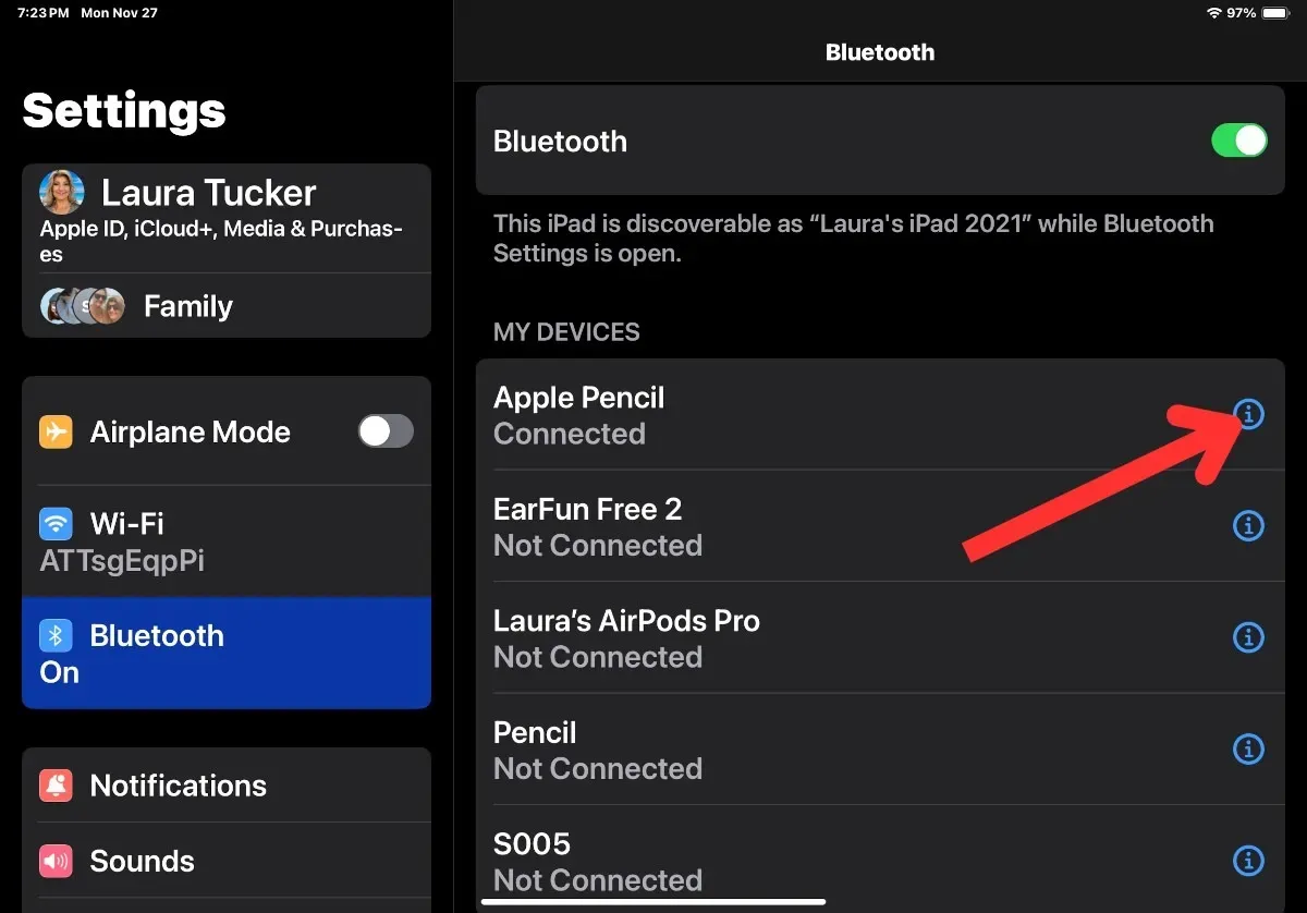 Apple Pencil não funciona Informações sobre Bluetooth