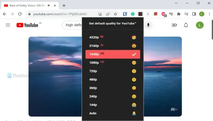 HD automatique pour YouTube Chrome