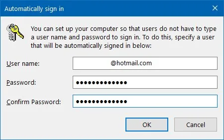 Windows 10 での自動サインイン