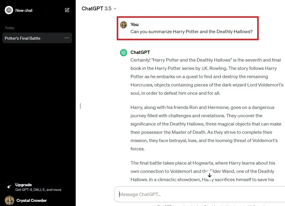 Resumindo Harry Potter com ChatGPT.