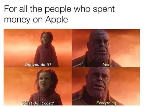 Meme brincando sobre os altos preços da Apple.