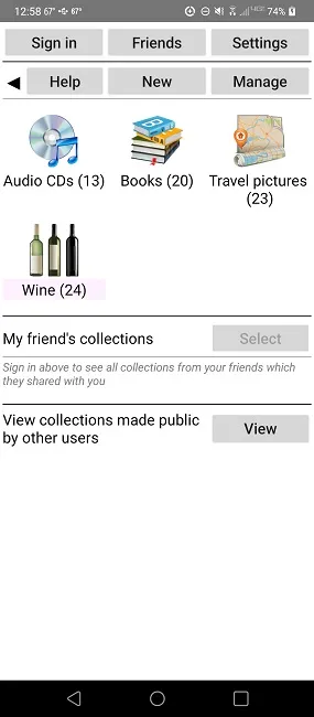 Kategorien „Meine Sammlungen“ auf Android