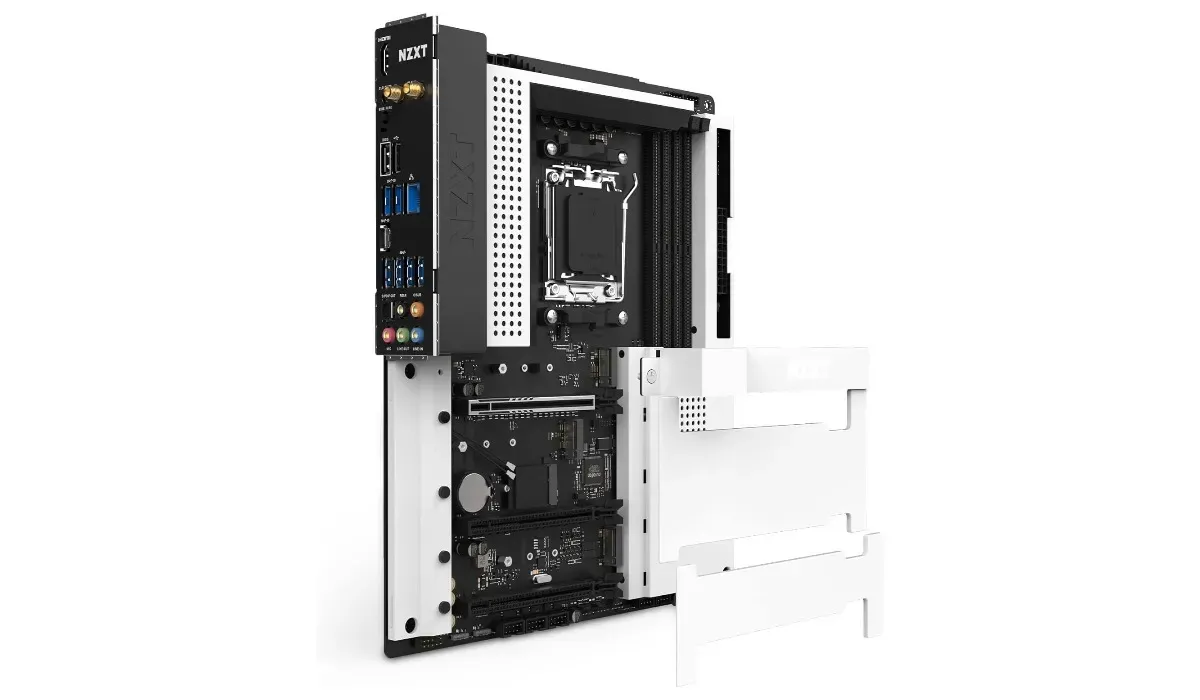 NZXT N7 B650E witte moederbord exploded view