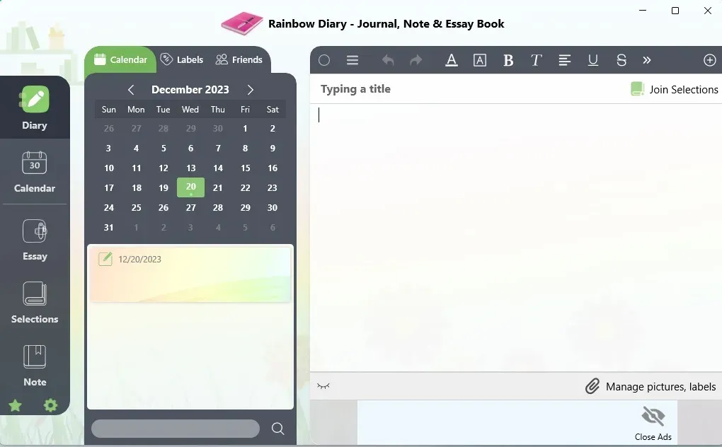 Utiliser Rainbow Diary pour ajouter des éléments de journal entiers.