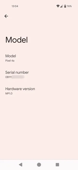 Detalles del modelo de teléfono en Configuración de Android.