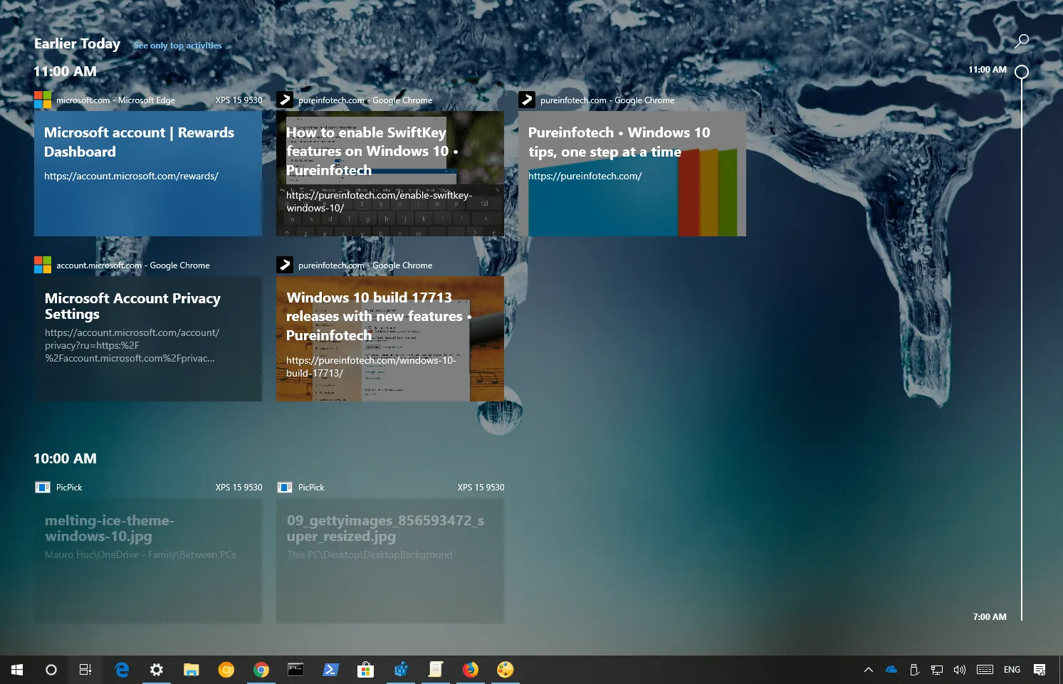 Suporte para linha do tempo do Chrome Windows 10