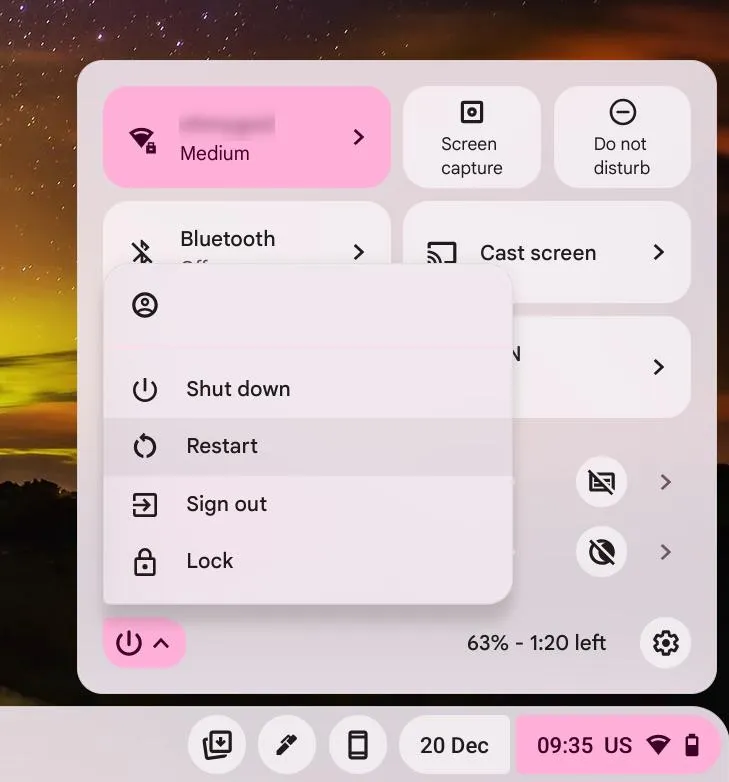 Ícone de reinicialização do Chromebook