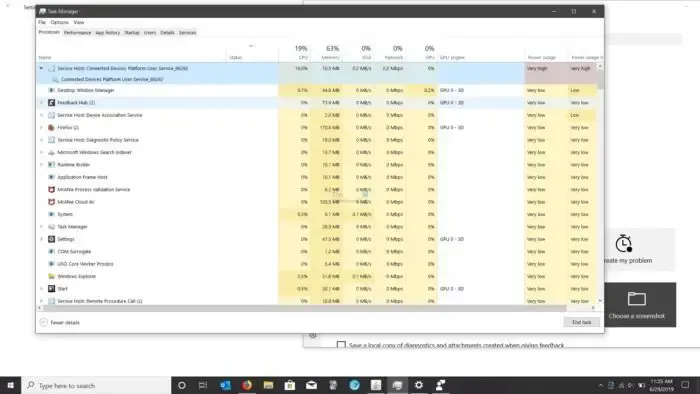 Servicio de usuario de plataforma de dispositivos conectados que utiliza más RAM en Windows