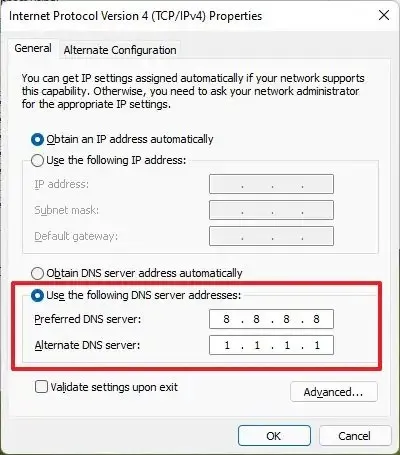 Painel de controle altera servidor DNS