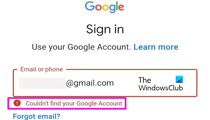 Impossibile trovare il tuo account Google