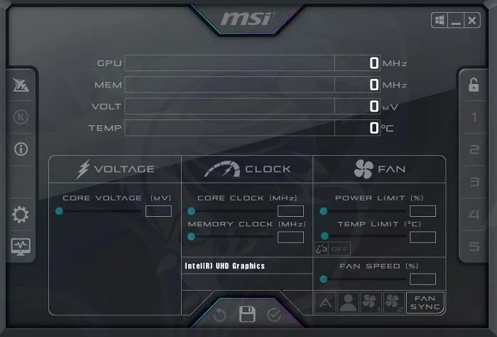 MSI Afterburner dashboard met temperatuurmeting.