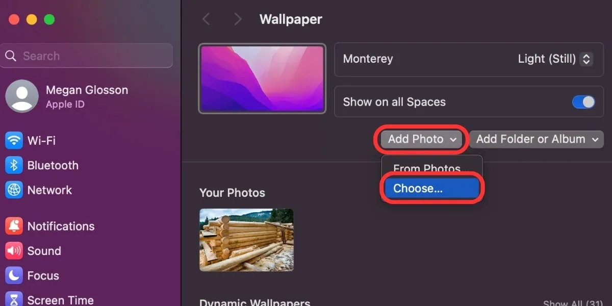 Mac デスクトップの壁紙をカスタマイズして写真を選択