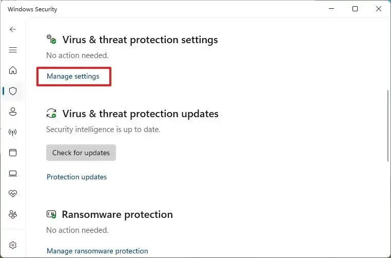 Option zum Verwalten von Einstellungen für Microsoft Defender Antivirus