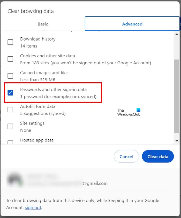 Elimina tutte le password Gestore password Google