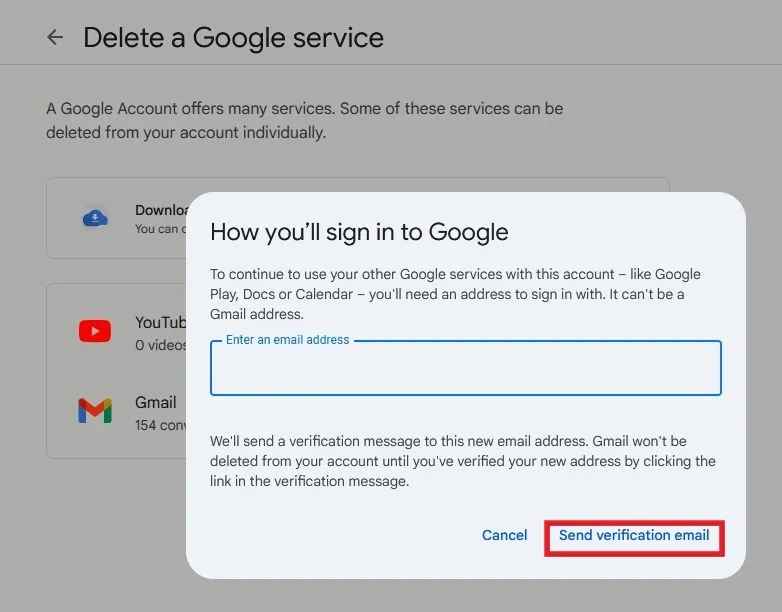 Ajout d'une adresse e-mail alternative afin que vous puissiez continuer à vous inscrire au compte Google.