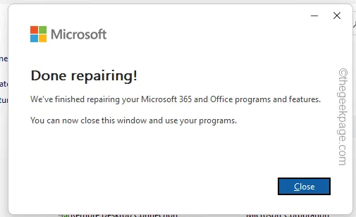 Die Reparatur von Office 365 ist abgeschlossen