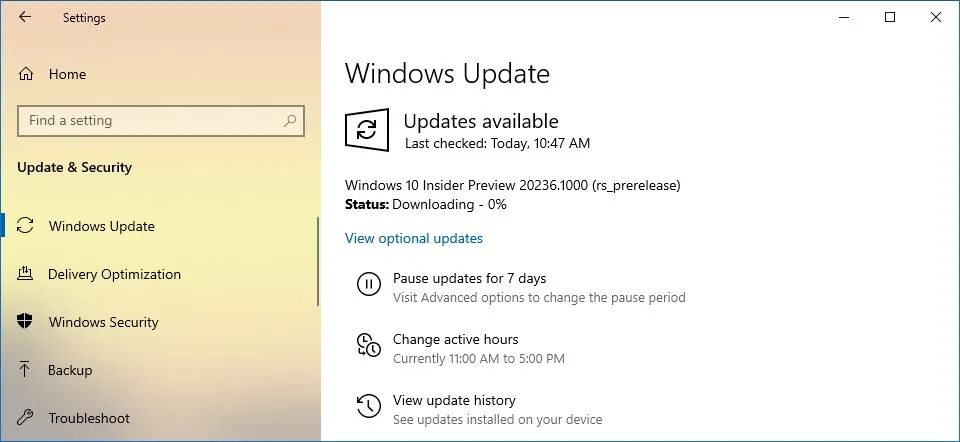 Download della build di Windows 10 Insider Preview