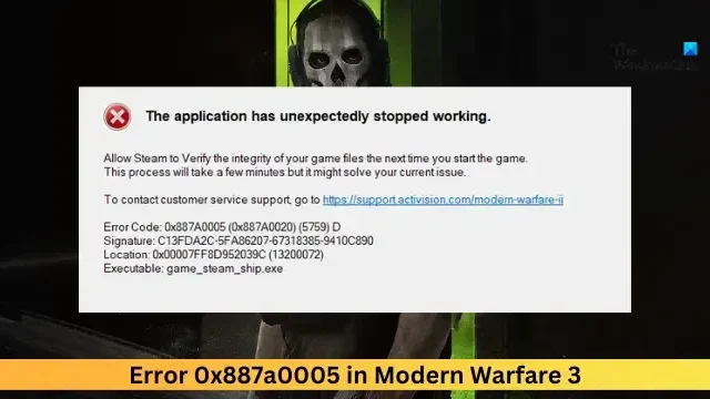 Correggi l’errore 0x887a0005 in Modern Warfare 3