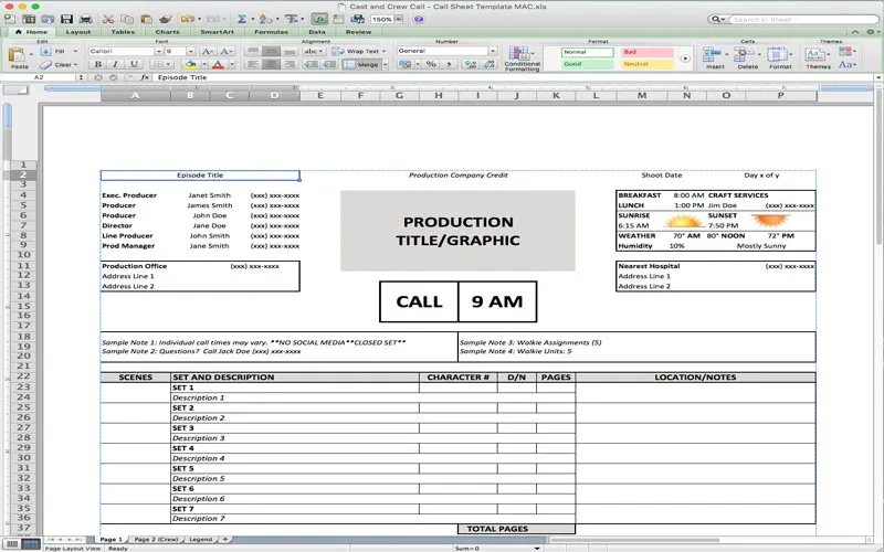 NoFilmSchool.com propose un excellent modèle gratuit de feuille d'appel pour la production cinématographique pour Excel.