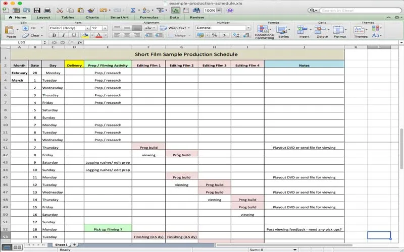 Screen HI 為 Excel 提供免費且可自訂的電影/電視製作計劃。