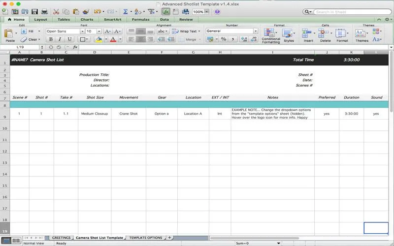 La liste de plans avancée de FilmSourcing.com est destinée à Google Docs mais peut être exportée vers MS Excel.