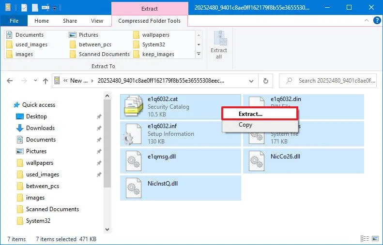 Extraer el archivo CAB en Windows 10