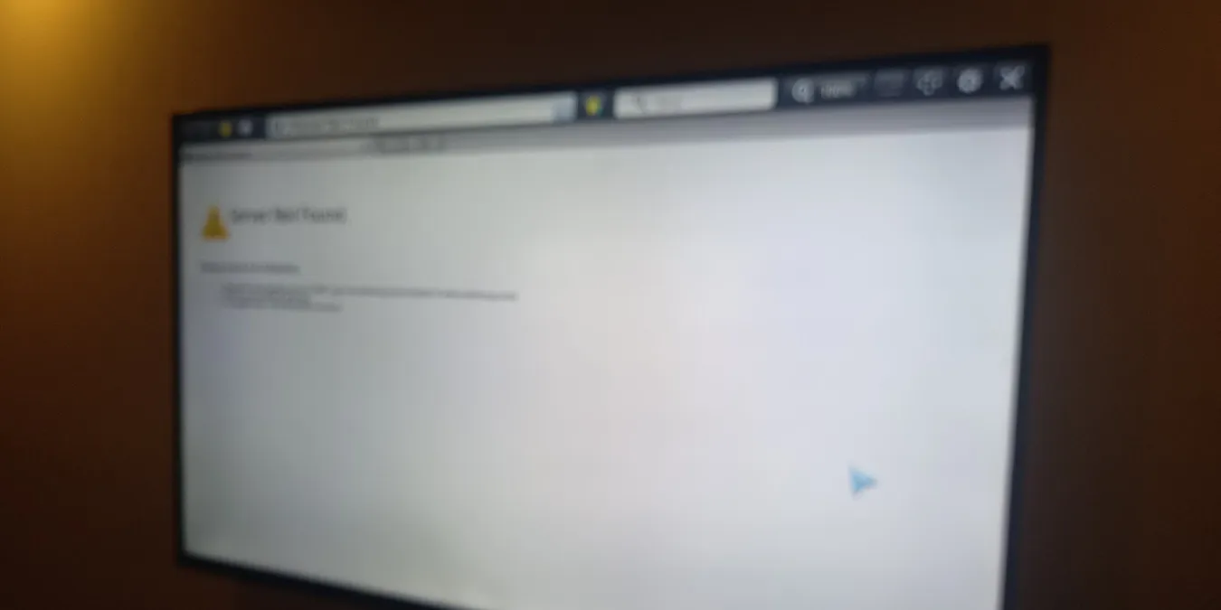 Ausgewähltes Bild von TV-WLAN, das keine Verbindung zu einem Server herstellt. Meldung „Nicht gefunden“ im Firefox-Browser.