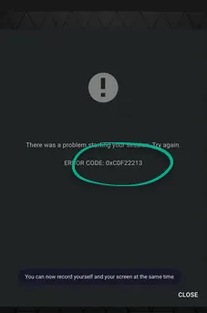 Código de error de GeForce Now 0xC0F22213