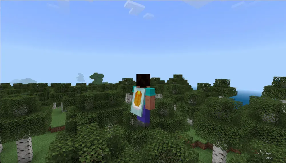 Mondo di Minecraft con un giocatore che usa il Pan Cape.