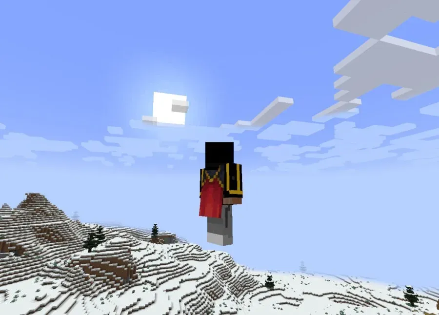 Giocatore di Minecraft con il mantello del Migratore.