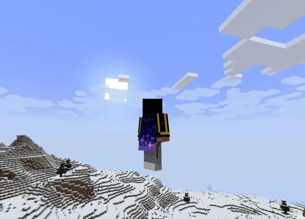 Un joueur Minecraft avec la cape du mod Essential.