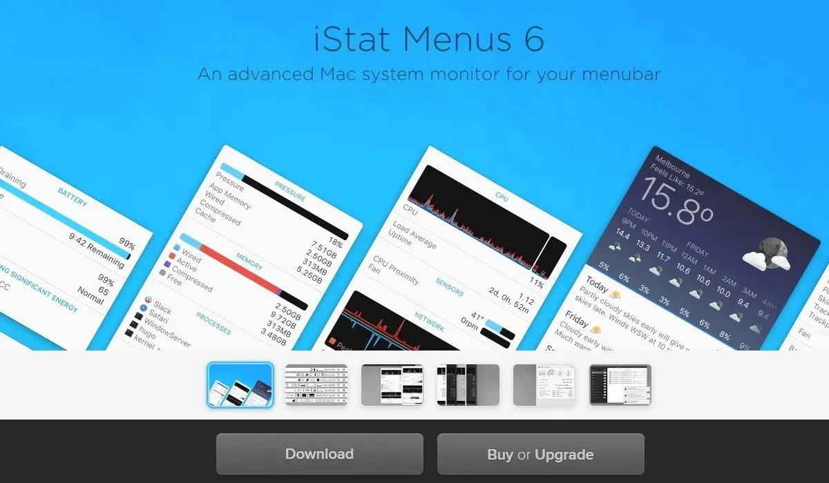 Capture d'écran des menus iStat