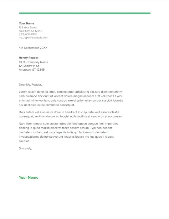 Plantilla de carta de presentación de menta verde de Google Docs