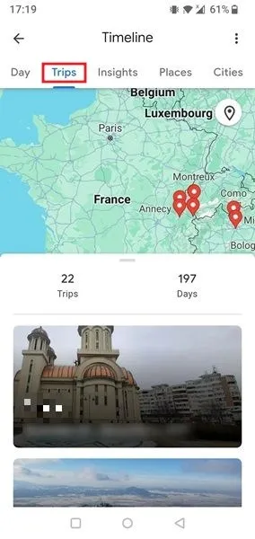 Cronologia delle posizioni di Google Maps Viaggi mobili