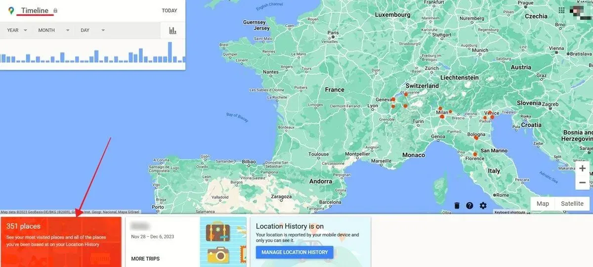 Lieux de l'historique de localisation de Google Maps