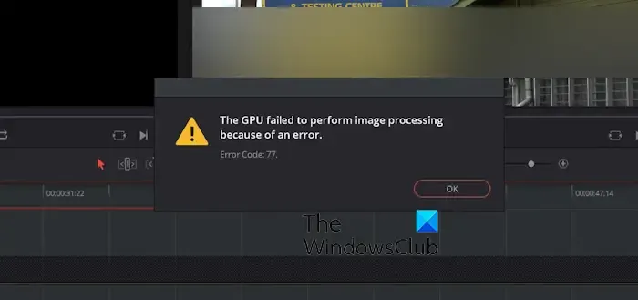 GPU falhou ao executar o processamento de imagem com código de erro