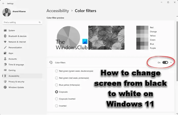 Come cambiare lo schermo da nero a bianco su Windows 11