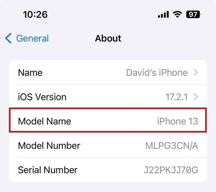 Sección Acerca de iOS en la aplicación Configuración