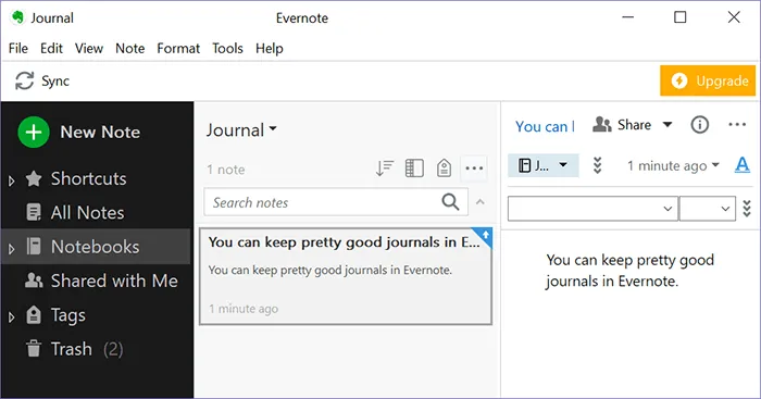 Journalisation dans Evernote.