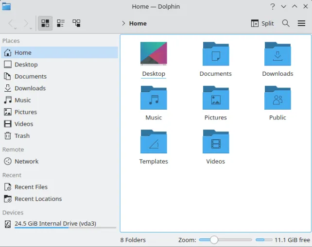 Uno screenshot che mostra il file manager Dolphin.