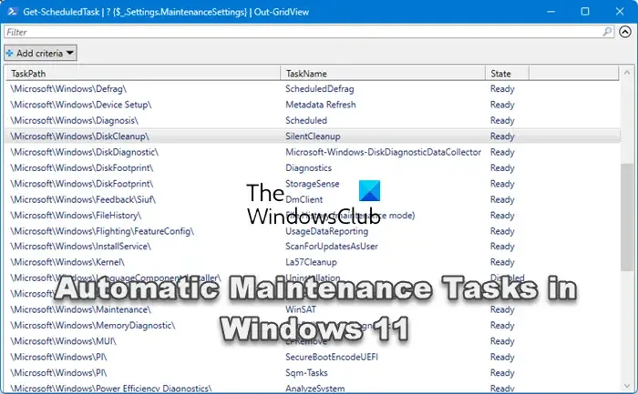 Windows 11의 모든 자동 유지 관리 작업 나열