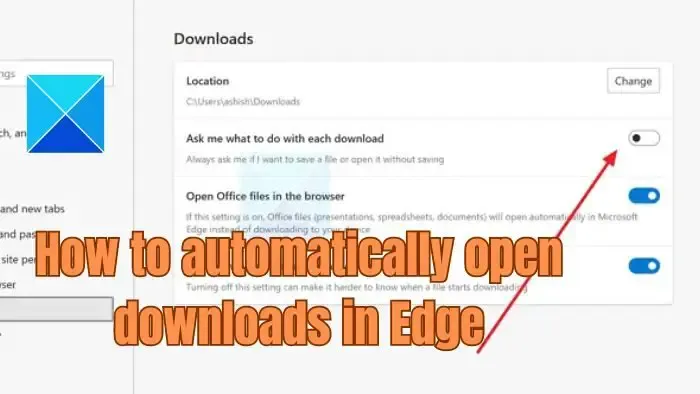 Apertura automatica dei file di Microsoft Edge