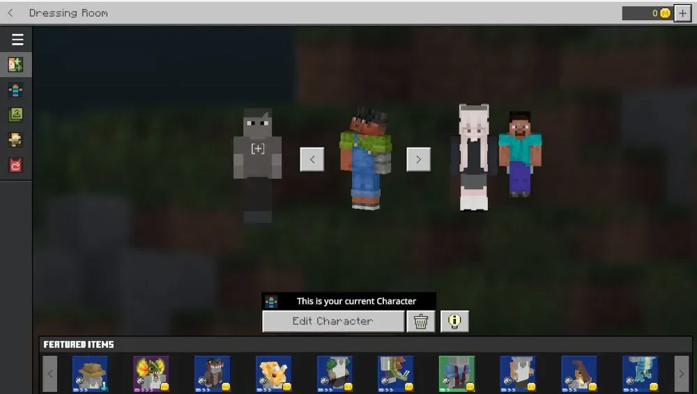 Minecraft 基岩版中的更衣室螢幕。